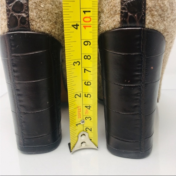 COACH Ophelia Taupe Wool Fabric Brown Leather Croc Embossed Pumps Size 6B - Picture 2 of 11